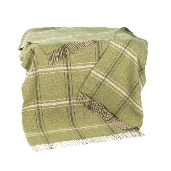 Manta de merino y cachemira a cuadros verde, beige y crema