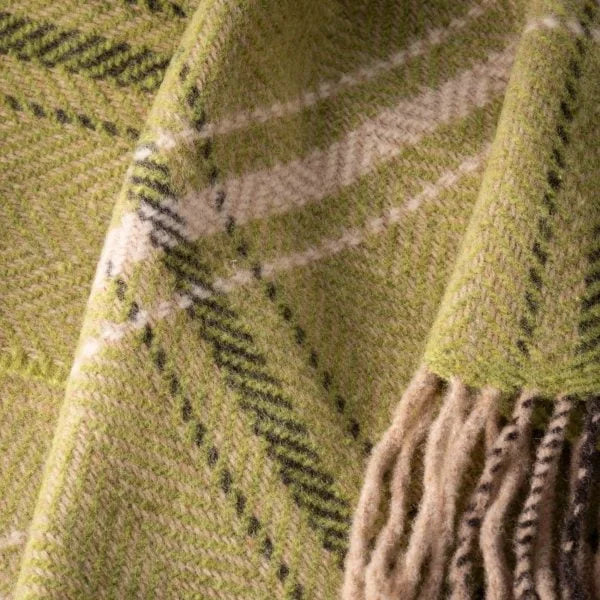 Manta de merino y cachemira a cuadros verde, beige y crema