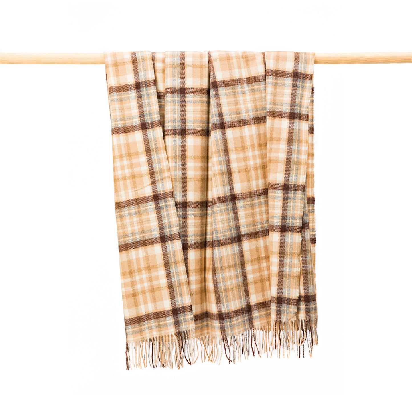Lamswollen Blankie Camel Zilvergrijs Crème Bruin Ruit 137 x 180cm