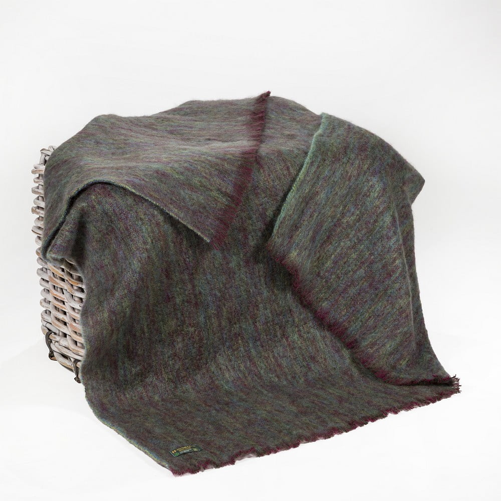 Mohair Wol Blankie Donkerpaars Groen Effen 137 x 182cm