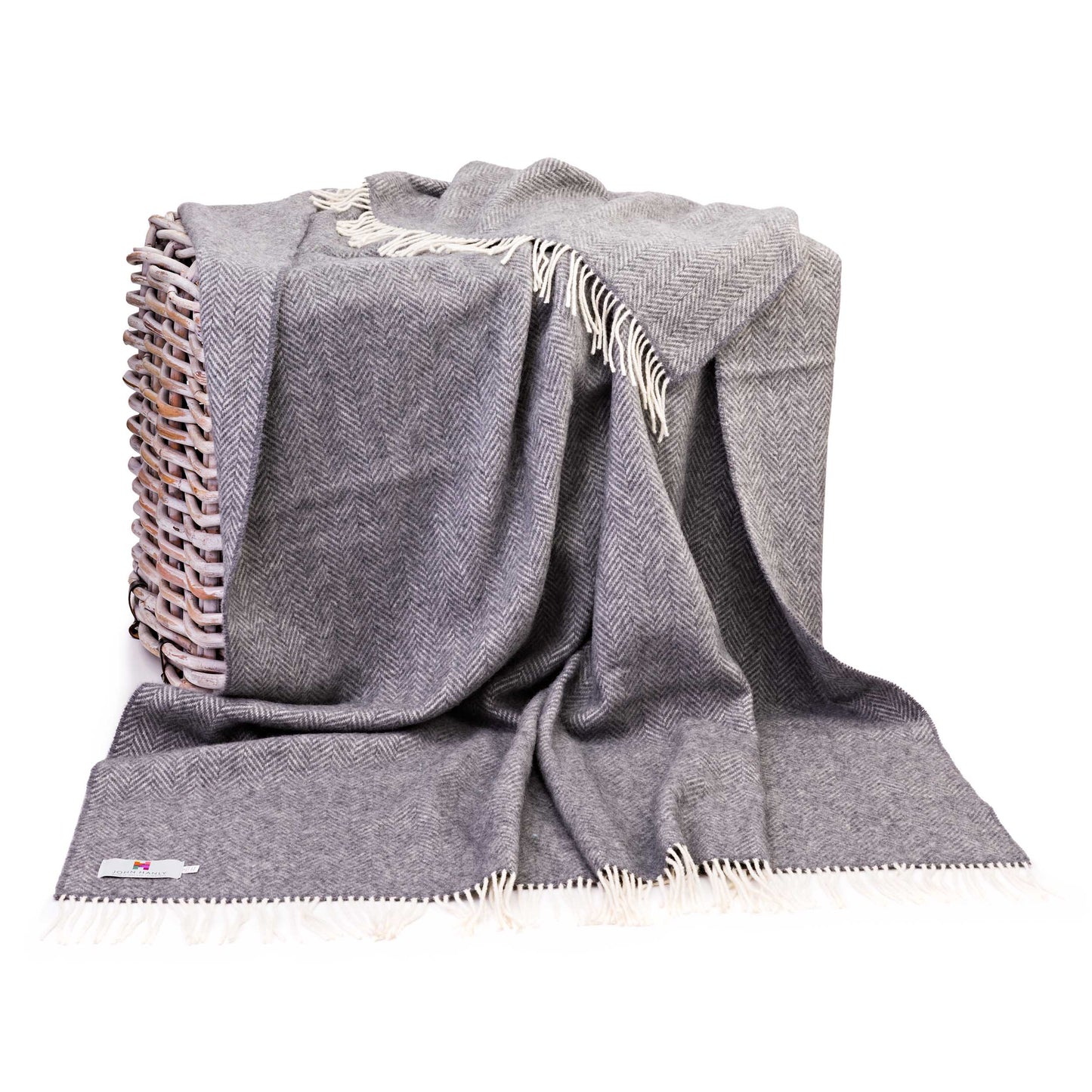 Merino–Cashmere Blankie Grey Herringbone
