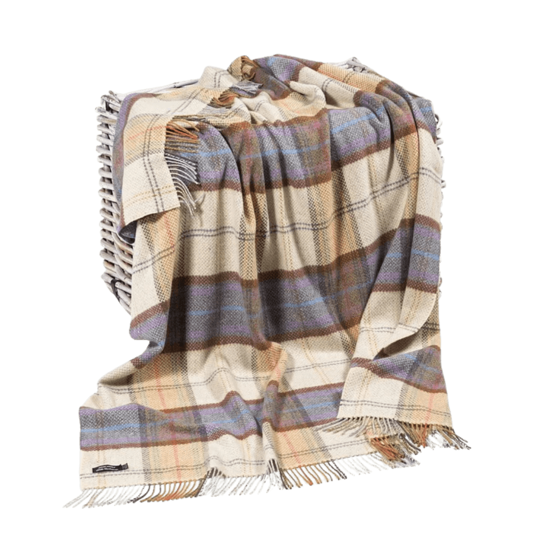Merino-Cashmere Blankie Grijs Mosterd Ruit 136x180 cm