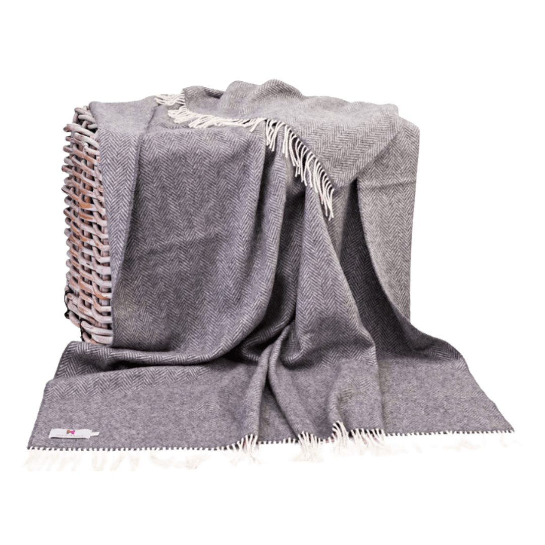 Merino-Cashmere Blankie Grijs Visgraat 136x180 cm