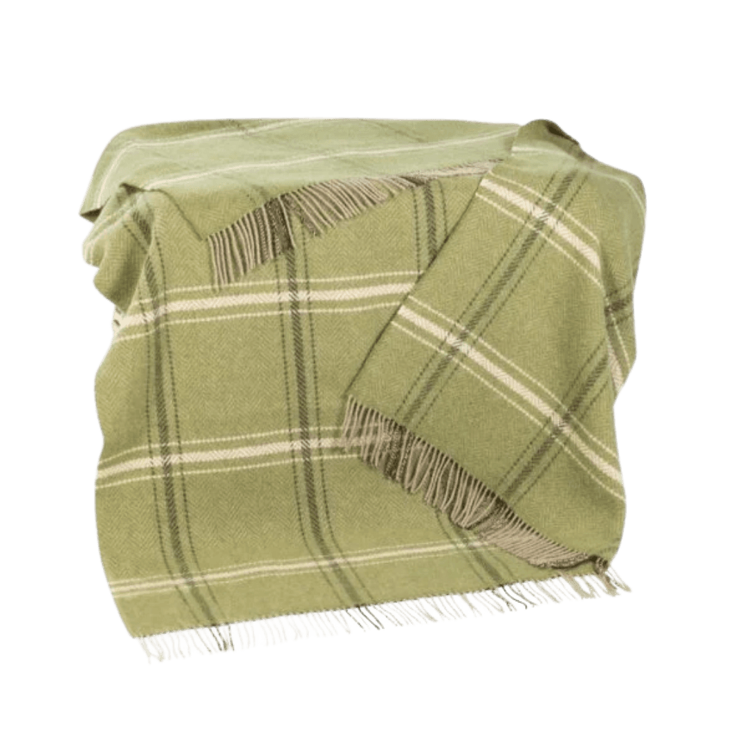 Merino-Cashmere Blankie Groen Beige Crème Ruit 136x180 cm