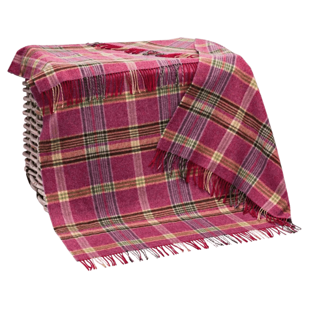 Merino Lamswol Blankie Roze Lila Glen Ruit 150x200 cm