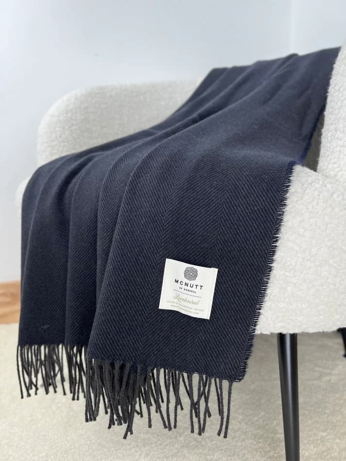 Slate Navy Herringbone Merino Blankie 200x145 cm