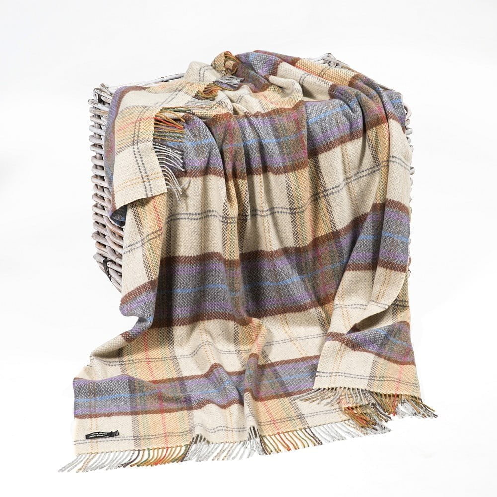 Merino Cashmere Blankie Grey Mustard Check