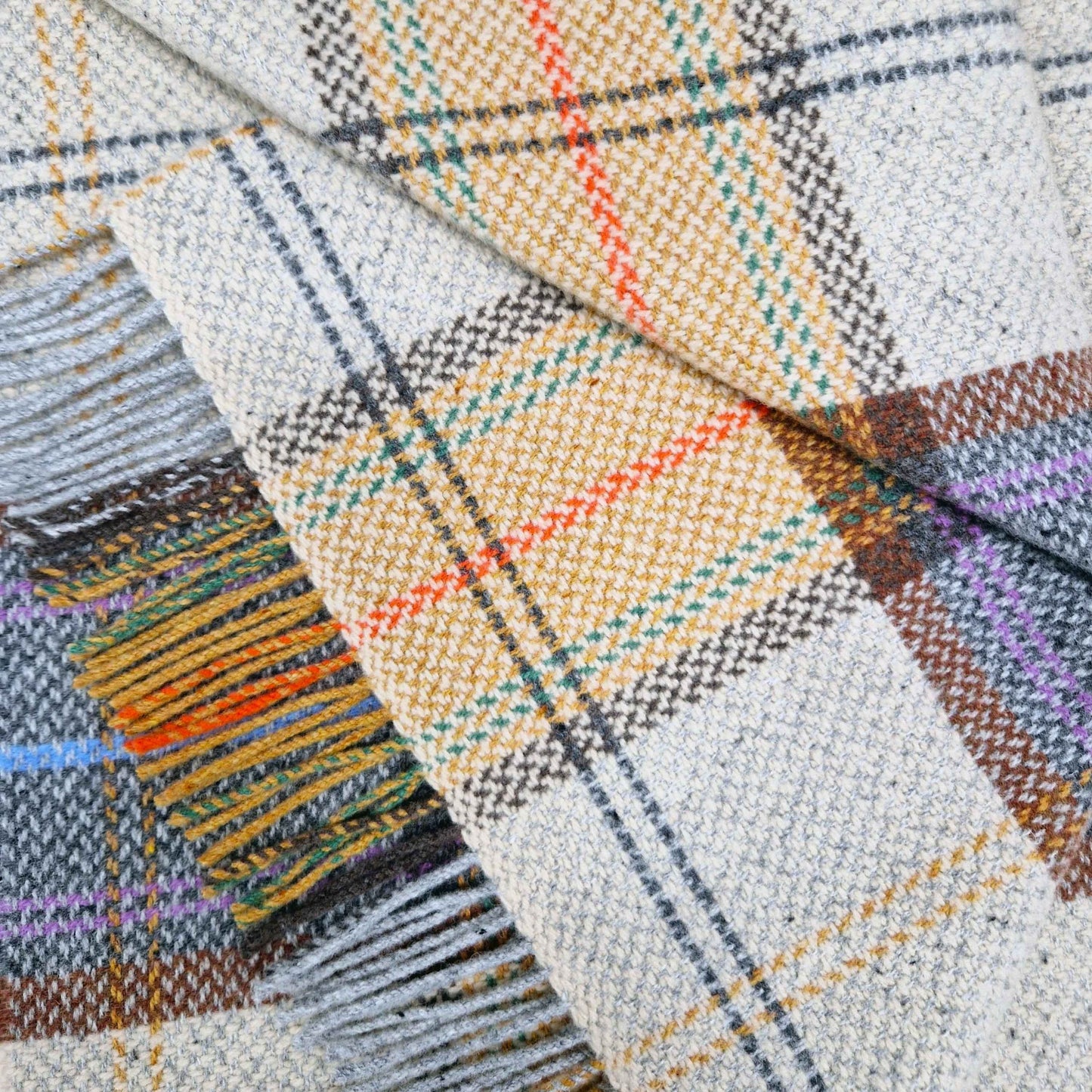 Merino Cashmere Blankie Grey Mustard Check