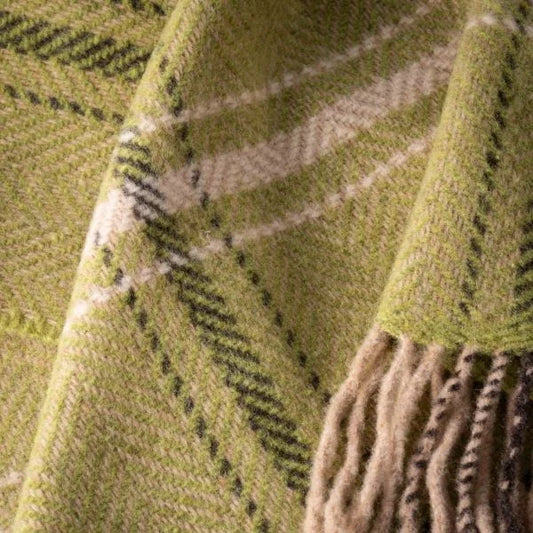 Manta de merino y cachemira a cuadros verde, beige y crema