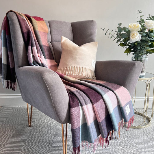 Rose Dust Check Alpaca Merino Blankie 200x145 cm