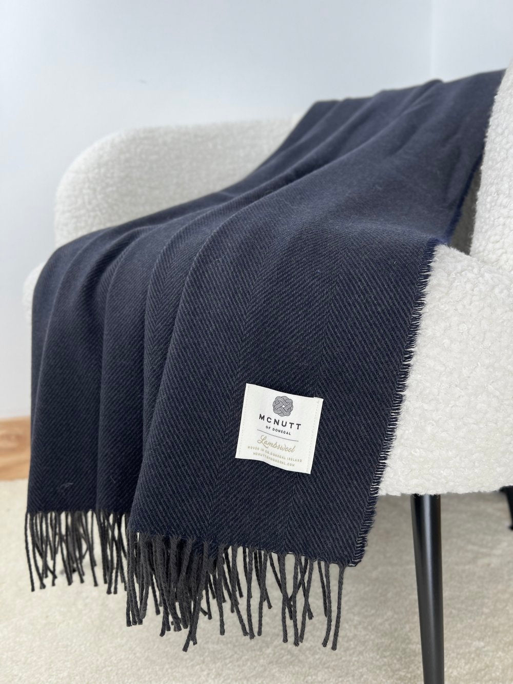 Slate Navy Herringbone Merino Blankie 200x145 cm