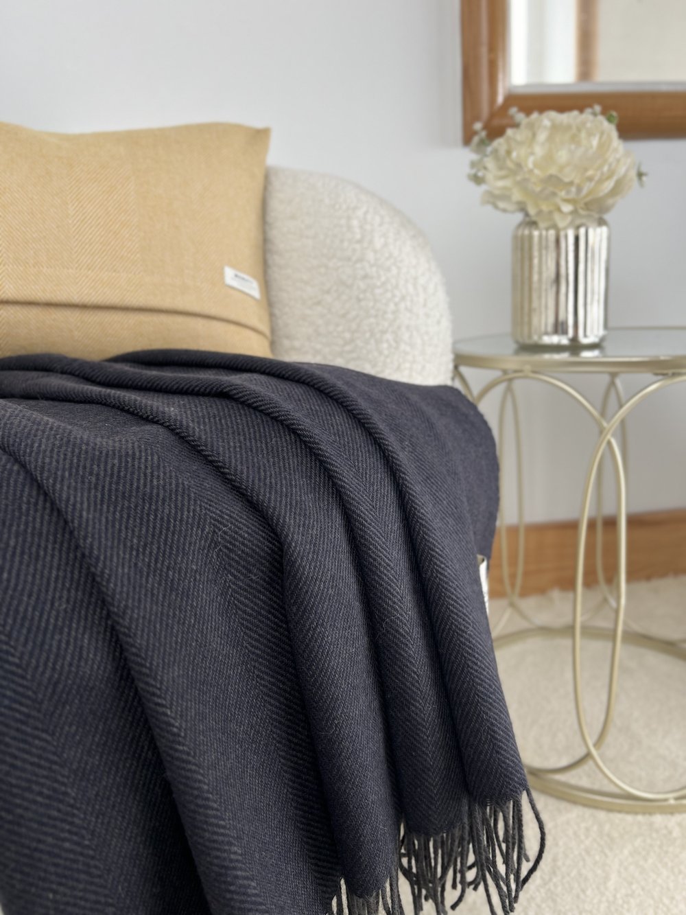 Slate Navy Herringbone Merino Blankie 200x145 cm