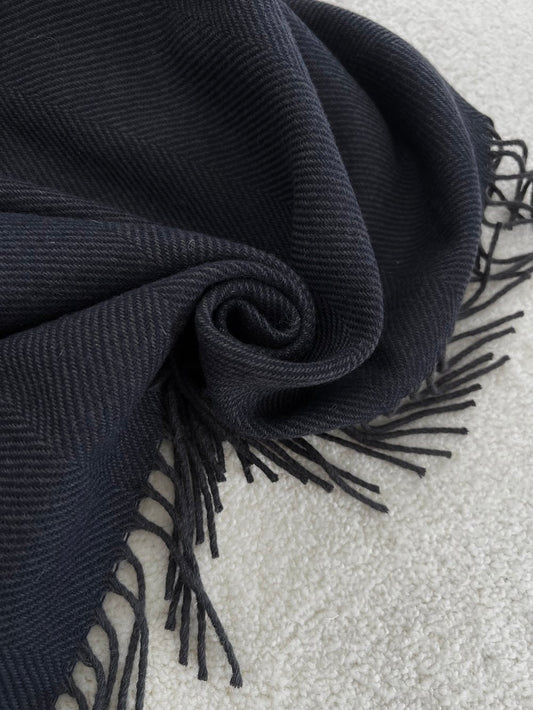 Slate Navy Herringbone Merino Blankie 200x145 cm