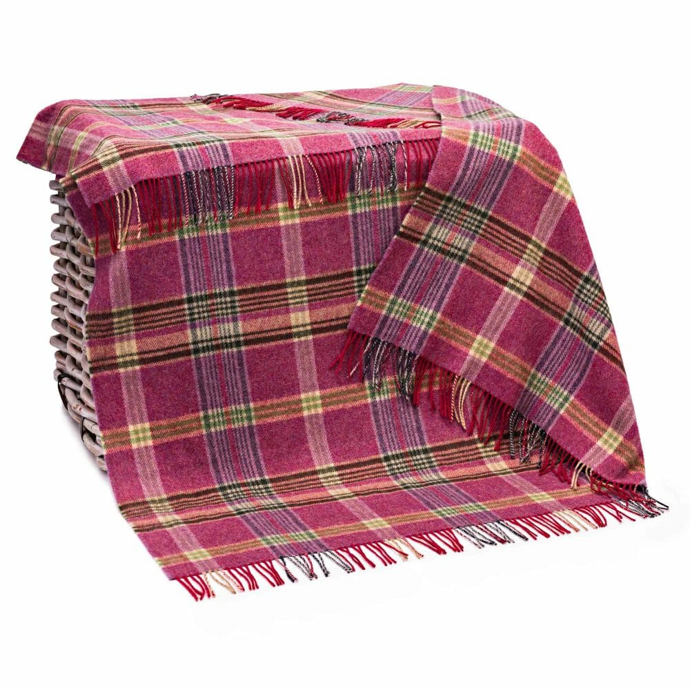 Merino Lamswol Blankie Roze Lila Glen Ruit 150 x 200cm
