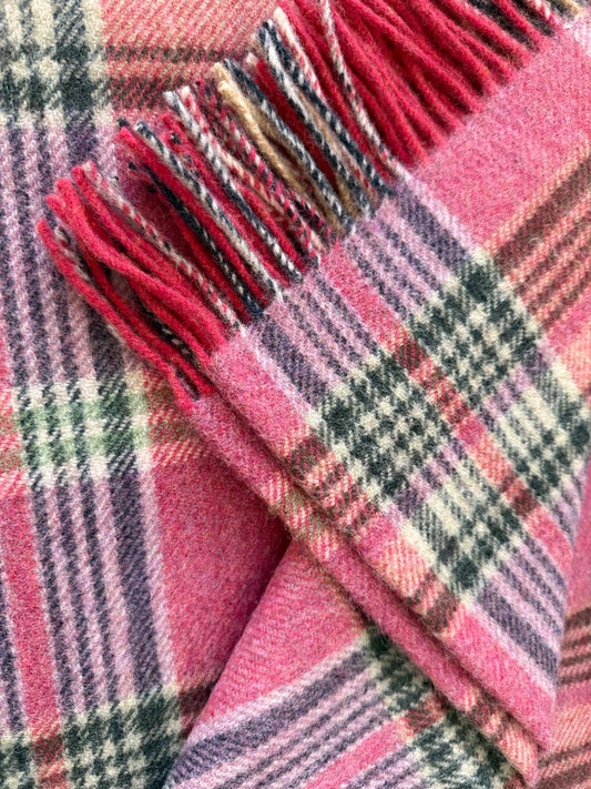 Merino Lamswol Blankie Roze Lila Glen Ruit 150 x 200cm